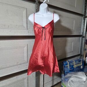 Kathryn Red Striped Satin Slip Dress Y2K Mini Adjustable Straps Size Large